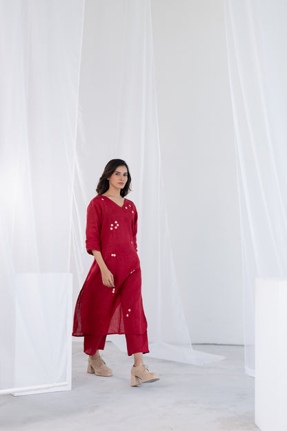 Garnet Blossom Kurta Set