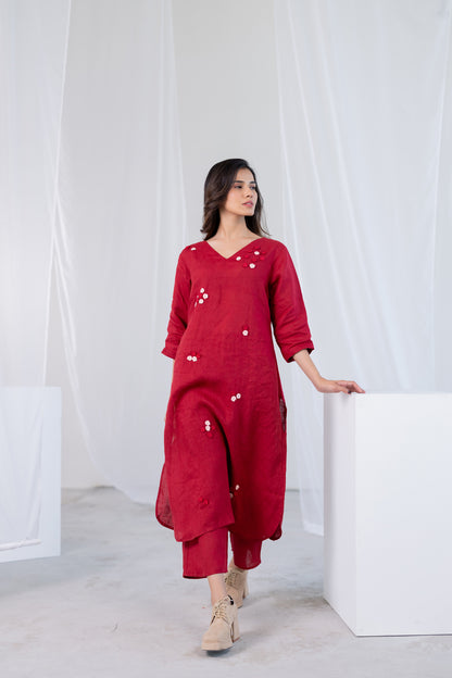 Garnet Blossom Kurta Set