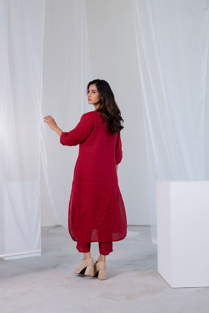 Garnet Blossom Kurta Set