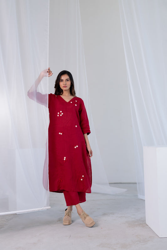 Garnet Blossom Kurta Set