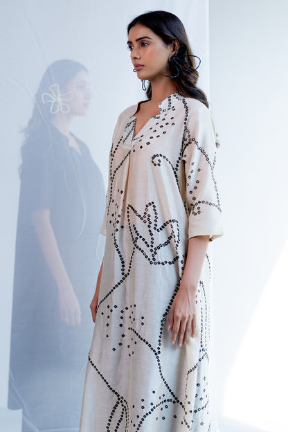 Ecru Bandhani Kurta and Black Pants Set