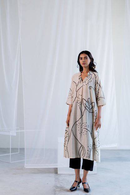 Ecru Bandhani Kurta and Black Pants Set