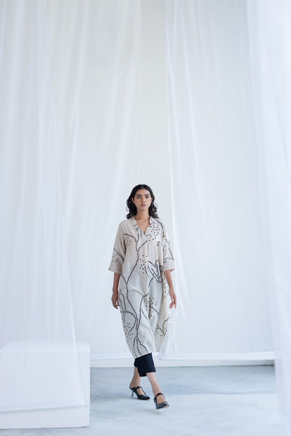 Ecru Bandhani Kurta and Black Pants Set