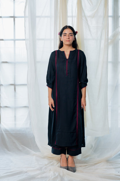 Black and berry kurta set with dupatta
