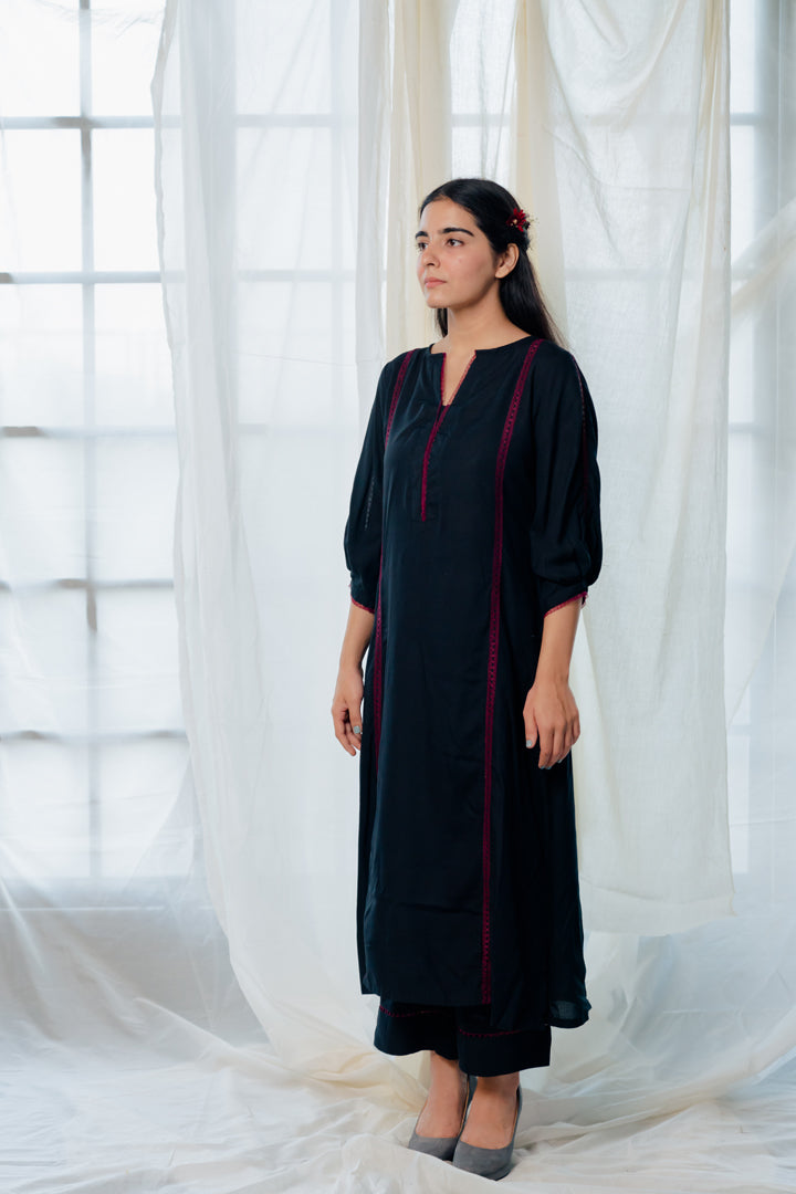 Black and berry kurta set with dupatta