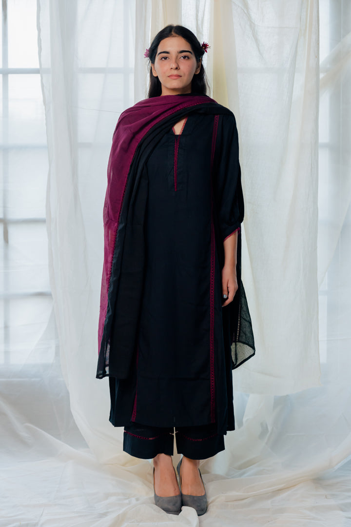Black and berry kurta set with dupatta