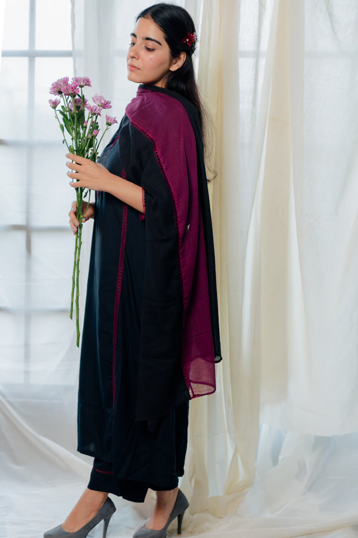 Black and berry kurta set with dupatta
