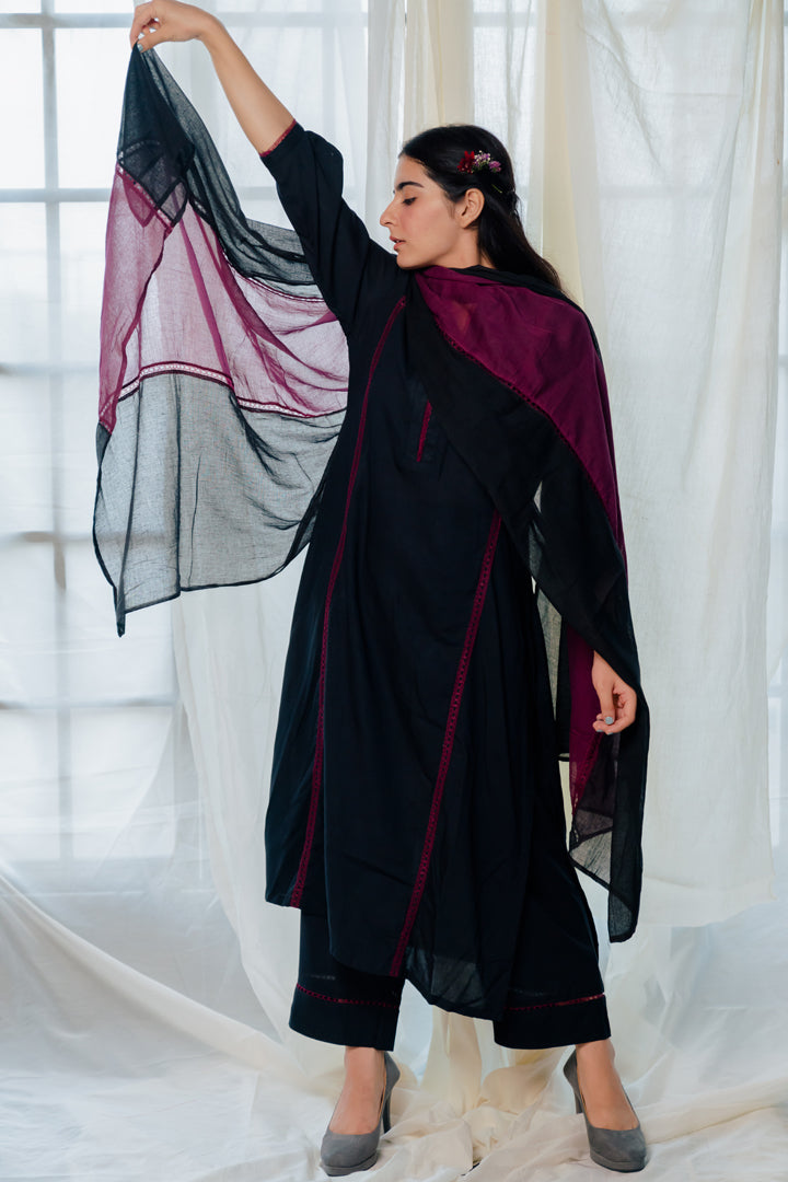Black and berry kurta set with dupatta