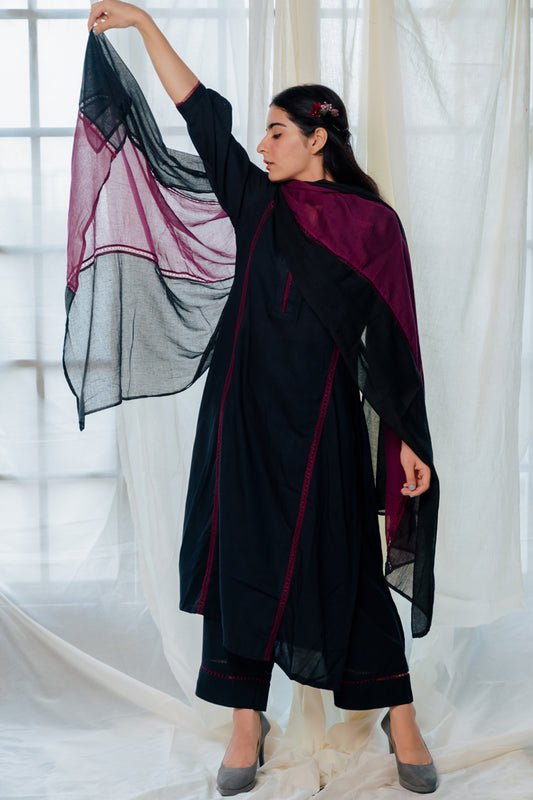 Black and berry kurta set with dupatta