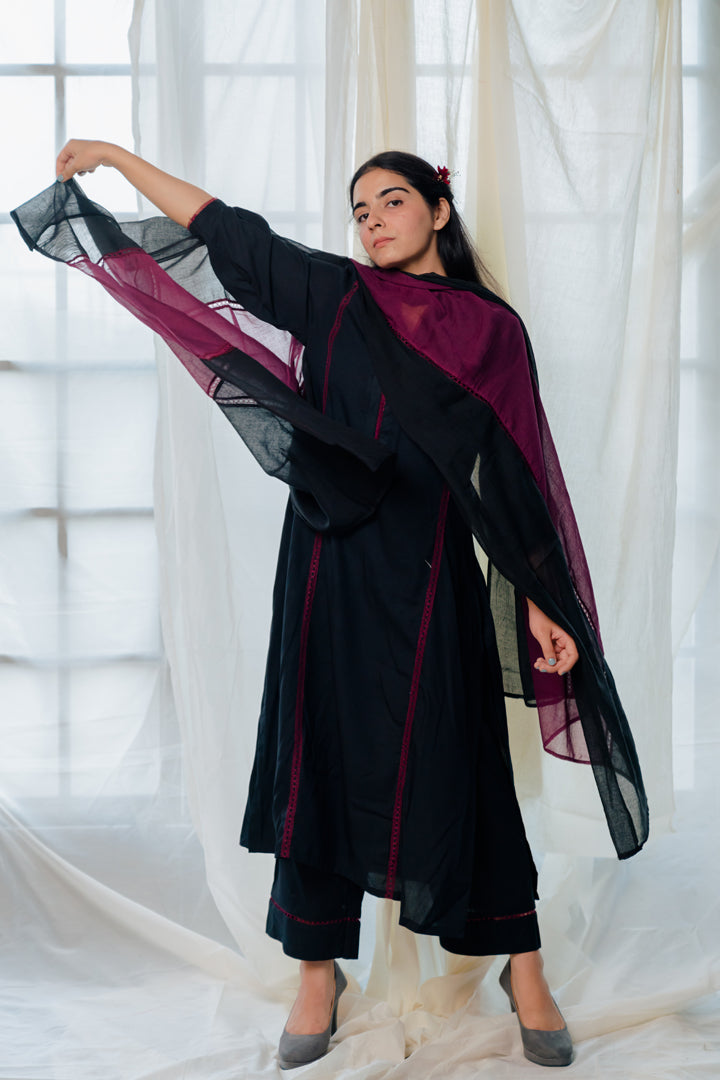 Black and berry kurta set with dupatta