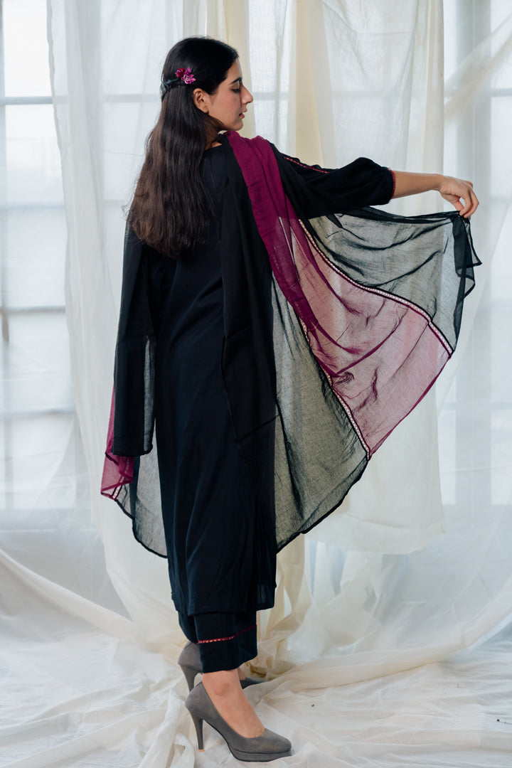 Black and berry kurta set with dupatta