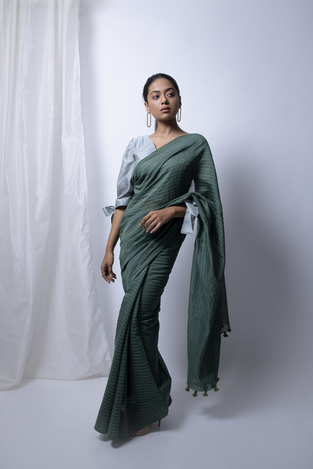 Forest Green Saree with Silver Blouse