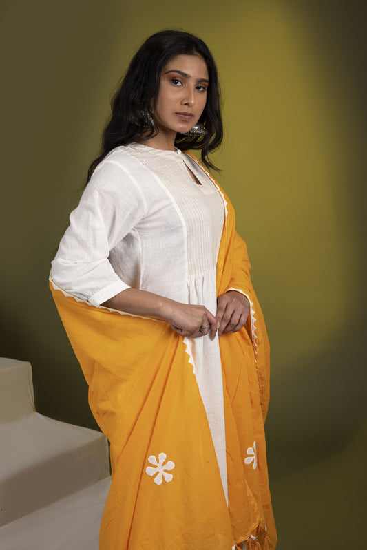 White kurta set with Yellow dupatta