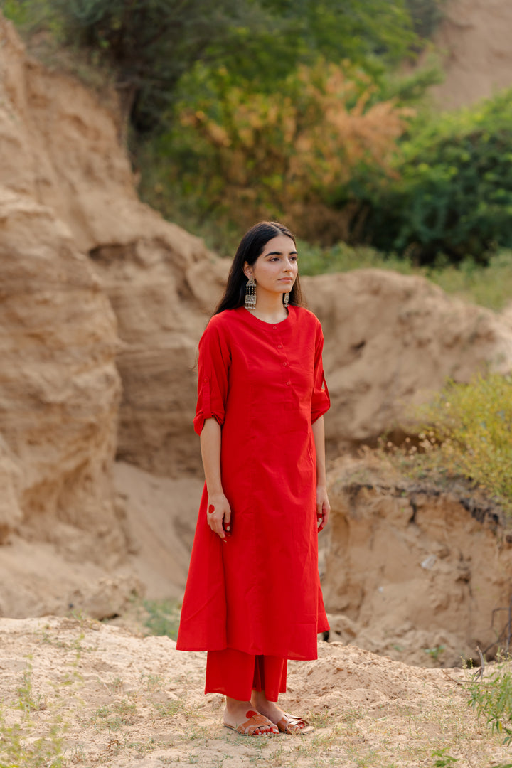 red kurta dress Red Handmade Chikankari Kurta Set: Lucknowi Crepe Dress