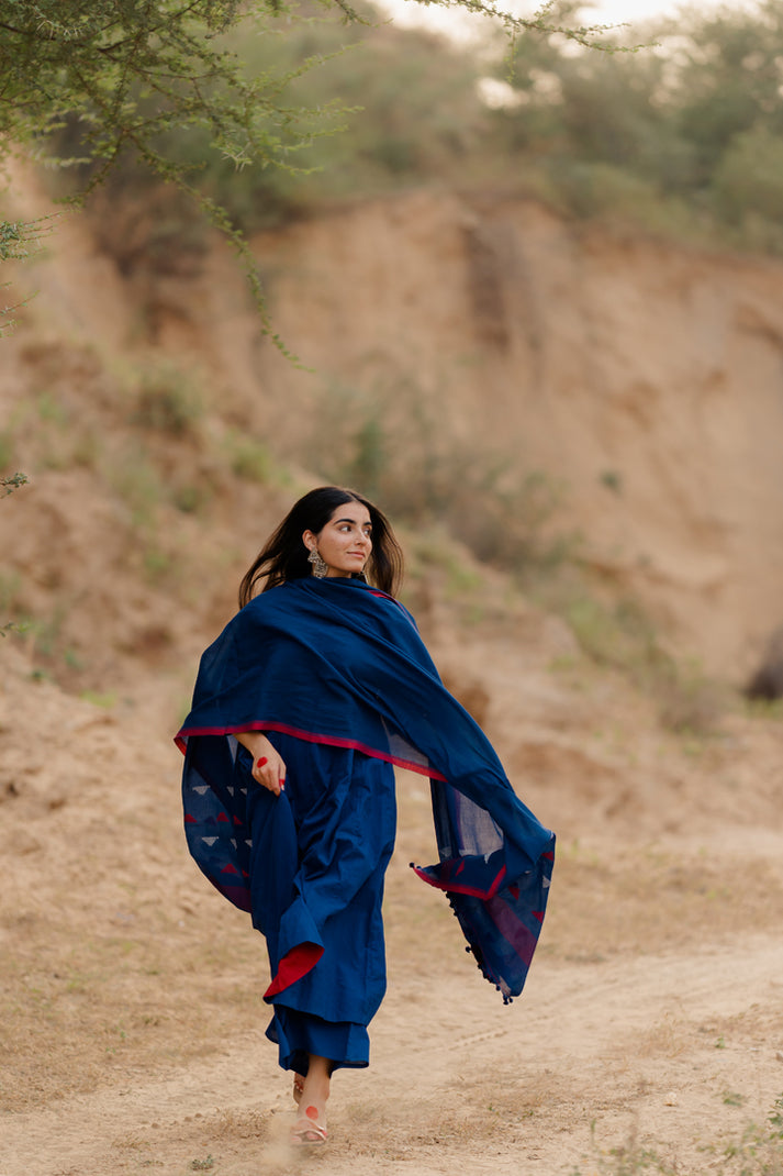 Red Vichitra Kalidaar Kurta With Pant And Dupatta main image 1