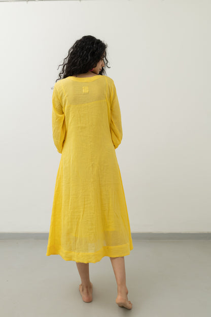 Yellow Crinkled Cotton Dress