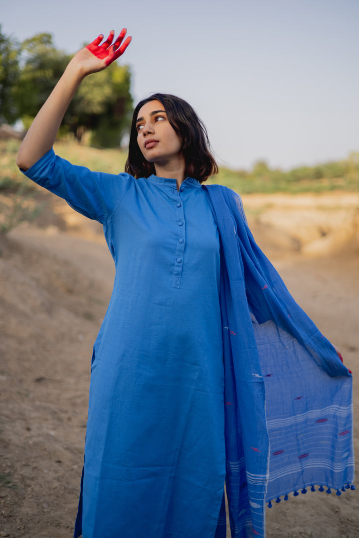 Blue Kurta with Clinched pants