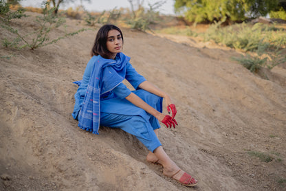 Blue Kurta with Clinched pants