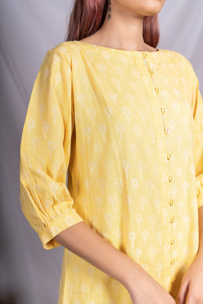 Yellow white jasmine print dress
