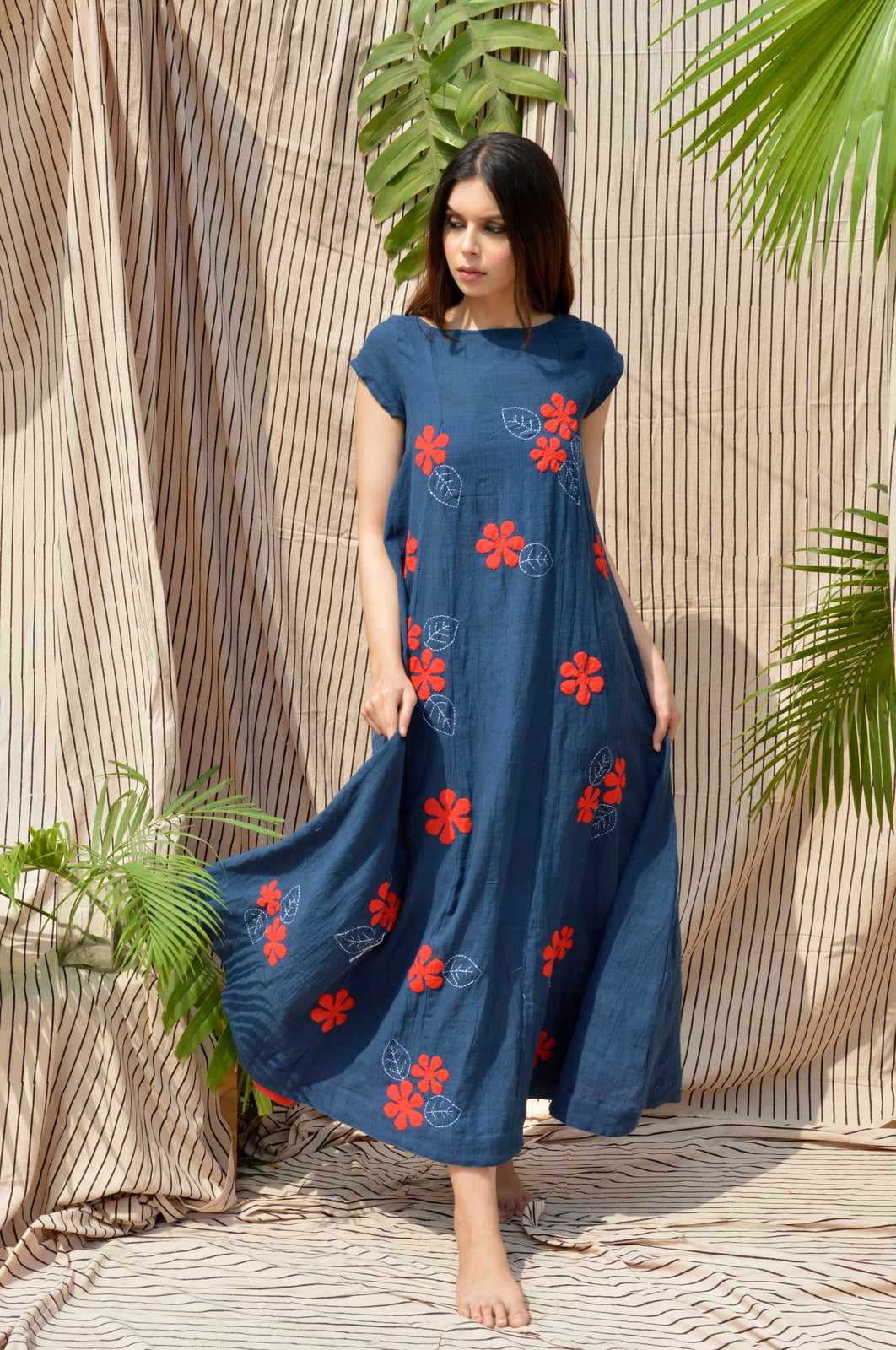 applique dress Flora Appliqu | Ready To Ship 3D Floral Applique V Indigo Floral Applique Dress L
