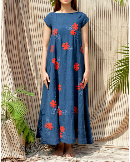 Indigo Floral Applique Dress