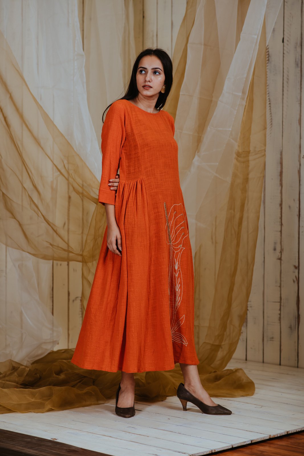 Tangerine Anthurium Dress